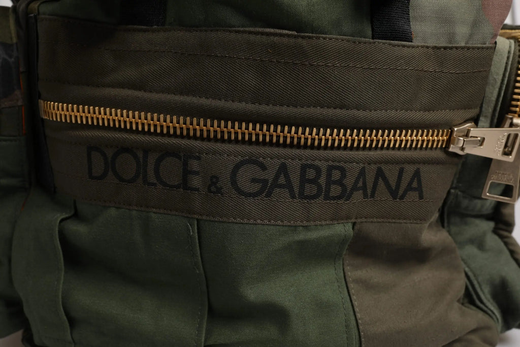 Sac à dos de voyage dolce & gabbana militaire vert olive en toile avec fermeture éclair dorée et logo brodé noir