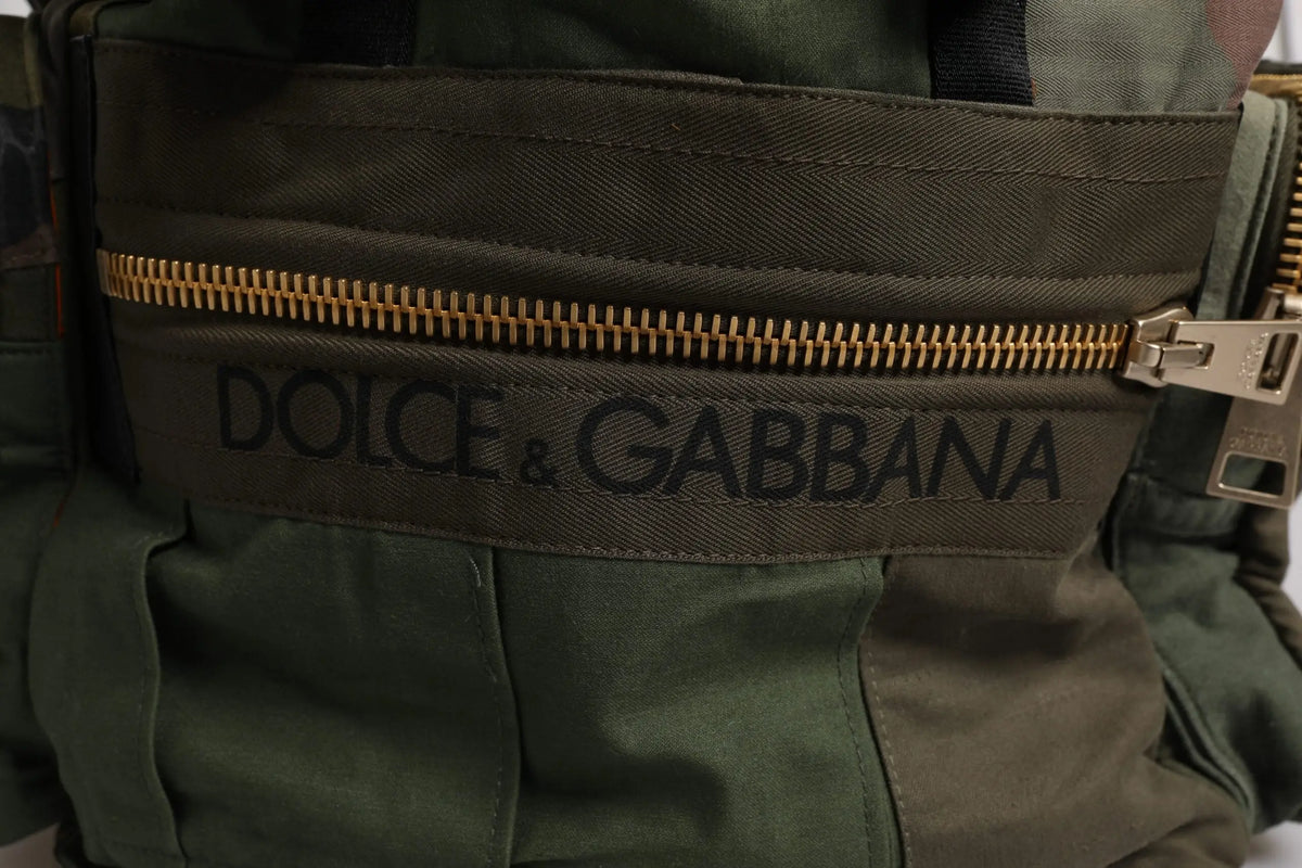 Sac à dos de voyage dolce & gabbana militaire vert olive en toile avec fermeture éclair dorée et logo brodé noir