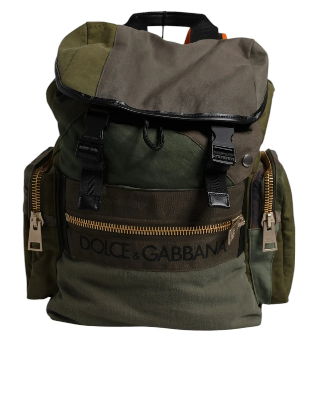 Sac à dos de voyage dolce & gabbana patchwork vert militaire en toile avec accents en cuir noir et zips dorés
