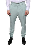 Pantalon de costume vert menthe en coton dolce & gabbana avec plis légers, coupe ajustée et ourlets retroussés
