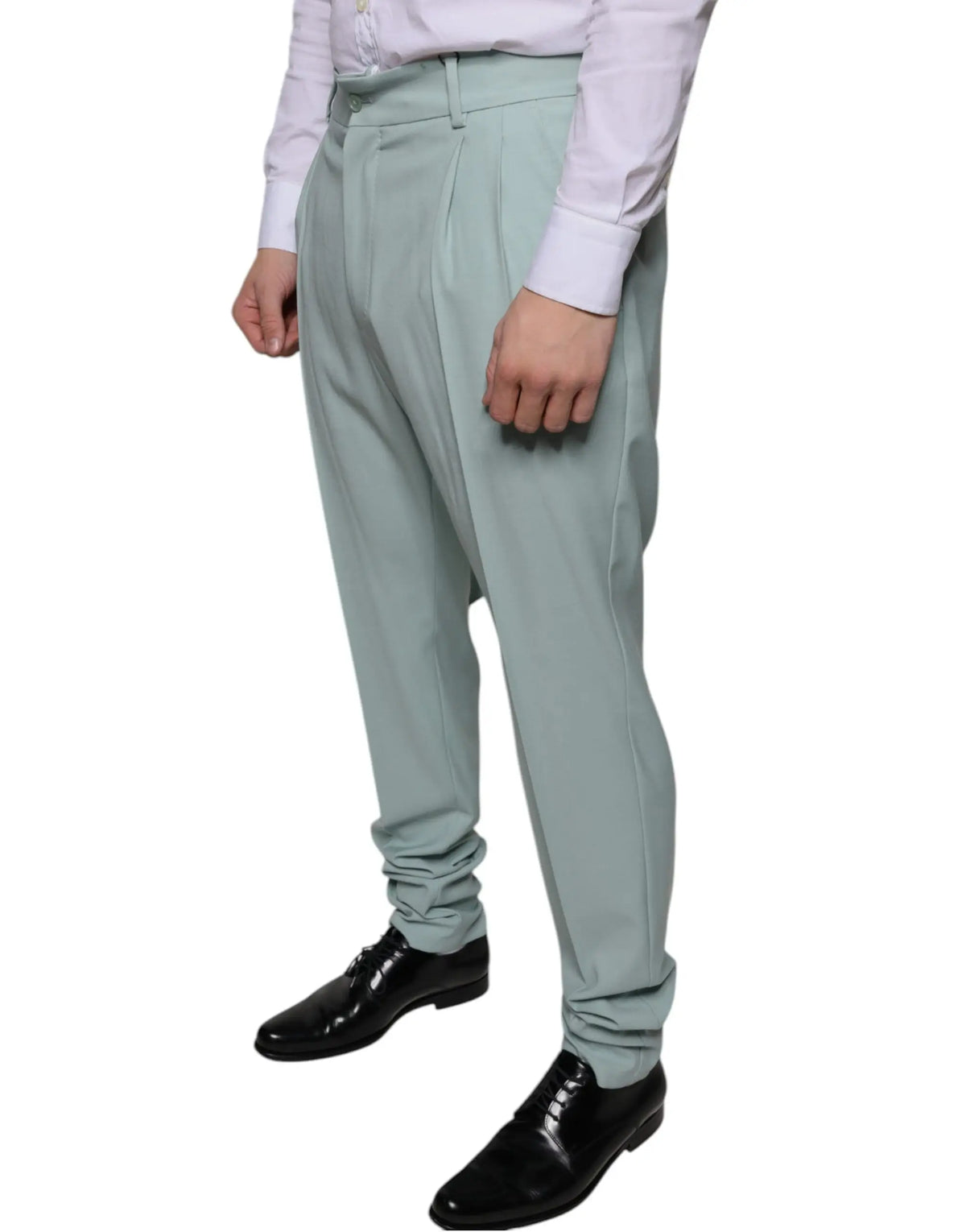 Pantalon habillé en coton vert menthe dolce gabbana avec coupe ajustée plissée et ourlets retroussés