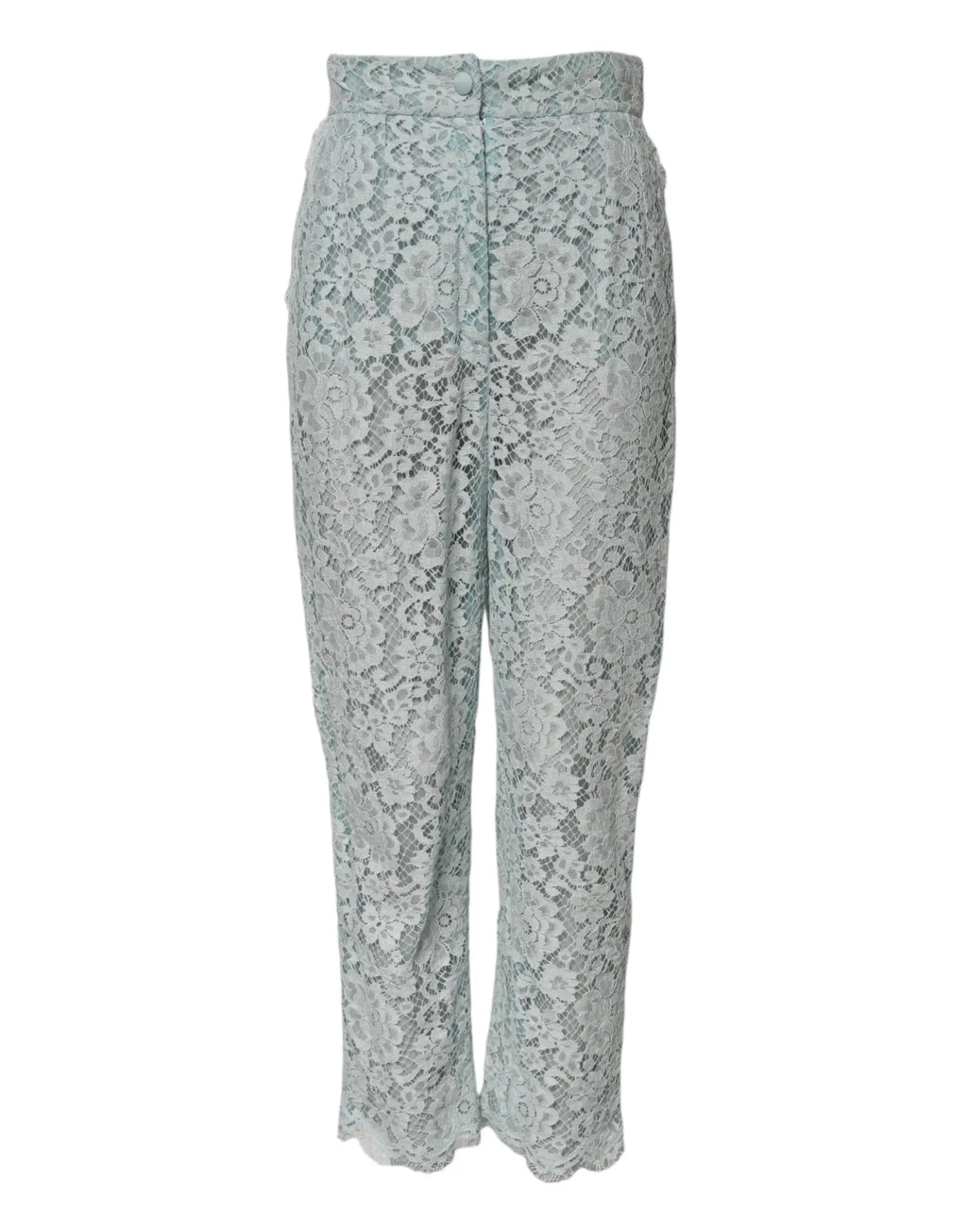 Pantalon en dentelle coton vert menthe dolce gabbana taille haute avec jambes évasées bleu clair