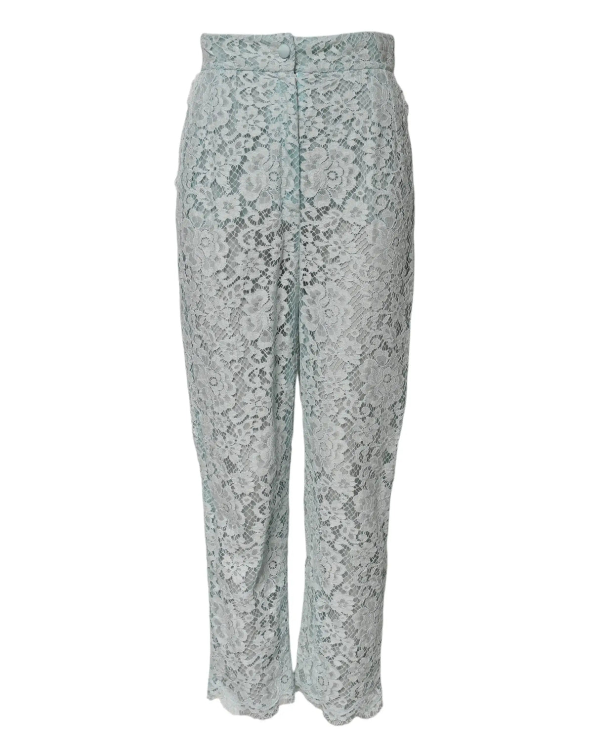 Pantalon en dentelle coton vert menthe dolce gabbana taille haute avec jambes évasées bleu clair