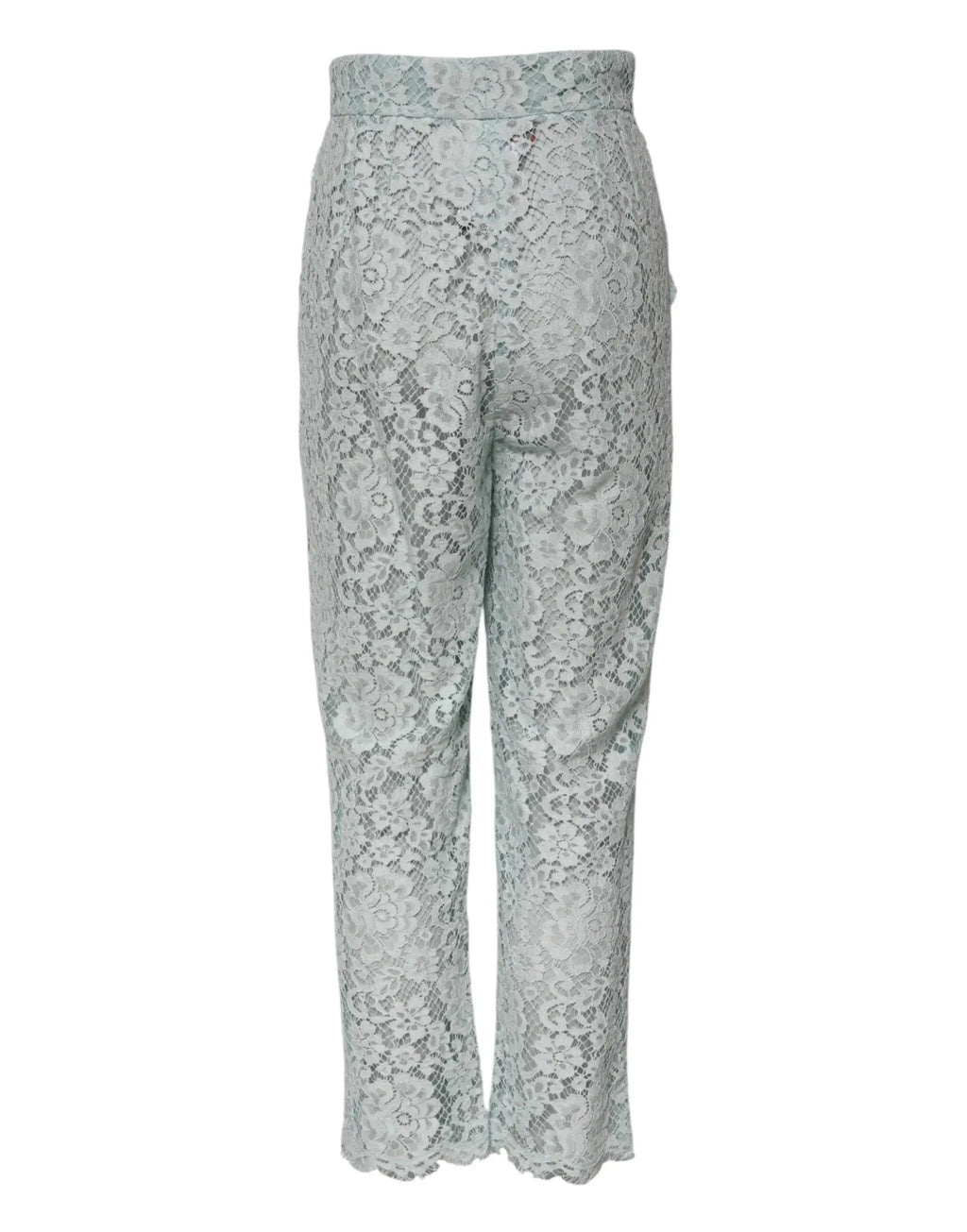 Pantalon dolce gabbana en dentelle florale coton vert menthe avec taille haute et ourlet festonné