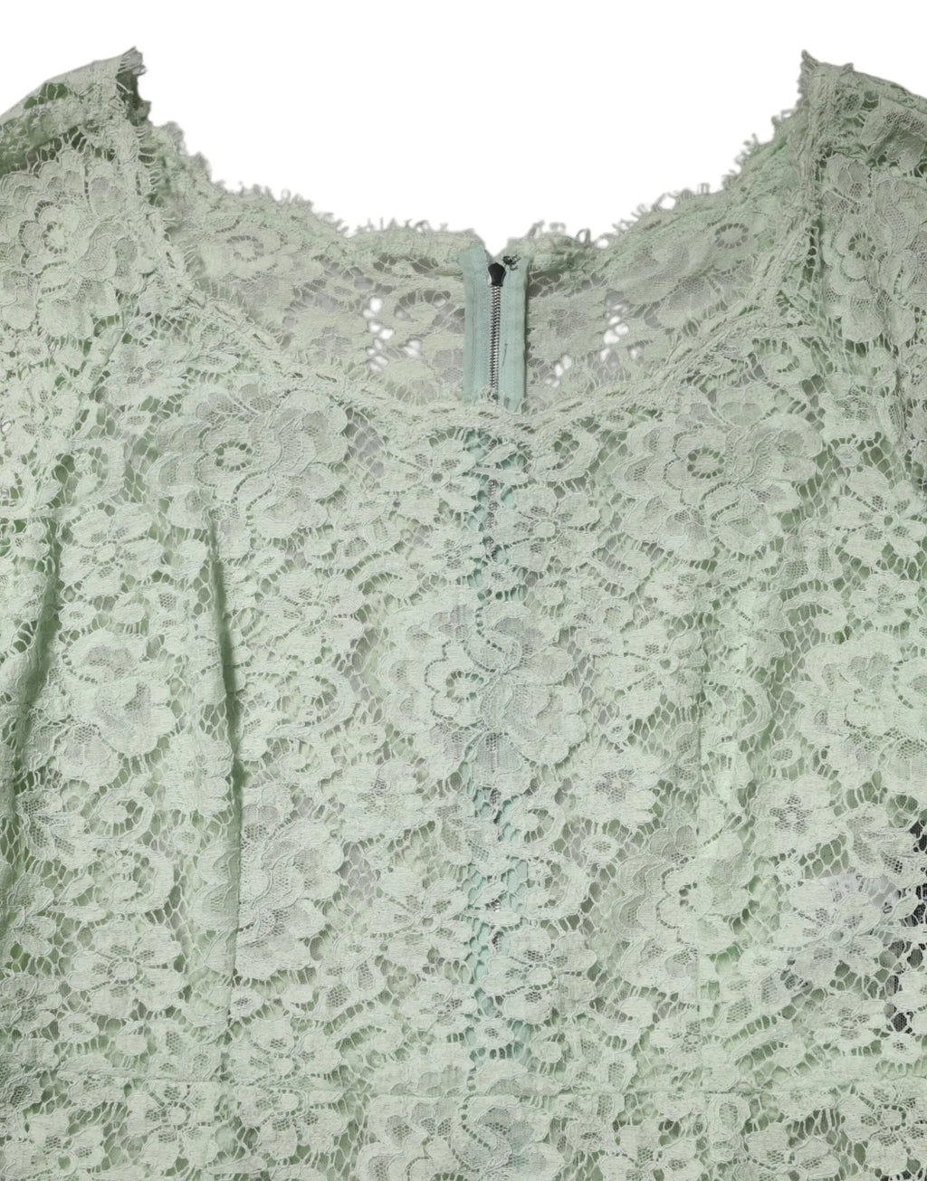 Delicate mint green lace top with floral pattern and central zipper in dolce & gabbana mint green floral lace trim midi dress