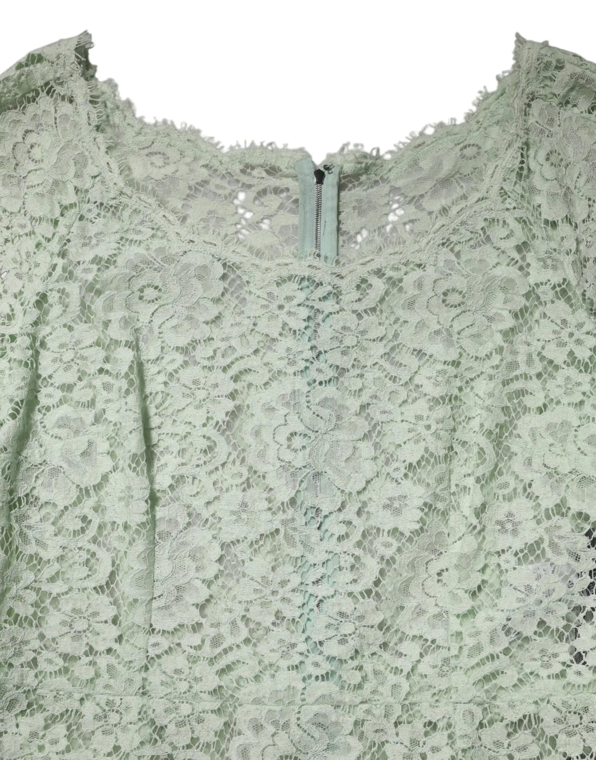 Delicate mint green lace top with floral pattern and central zipper in dolce & gabbana mint green floral lace trim midi dress
