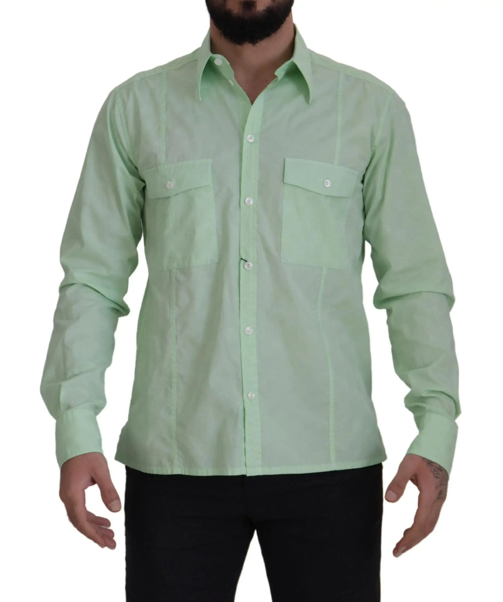 Chemise dolce & gabbana vert menthe à manches longues avec boutons blancs et deux poches poitrine