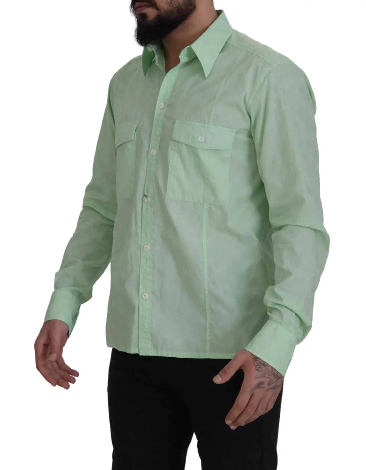 Dolce gabbana chemise boutonnée vert menthe avec manches longues et deux poches poitrine en tissu léger
