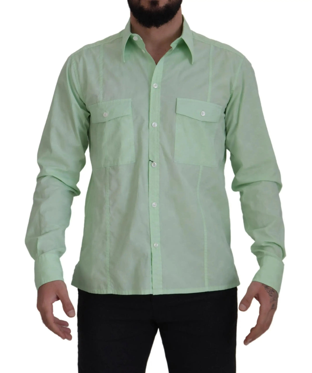 Chemise à manches longues vert menthe dolce & gabbana avec boutons blancs et deux poches poitrine
