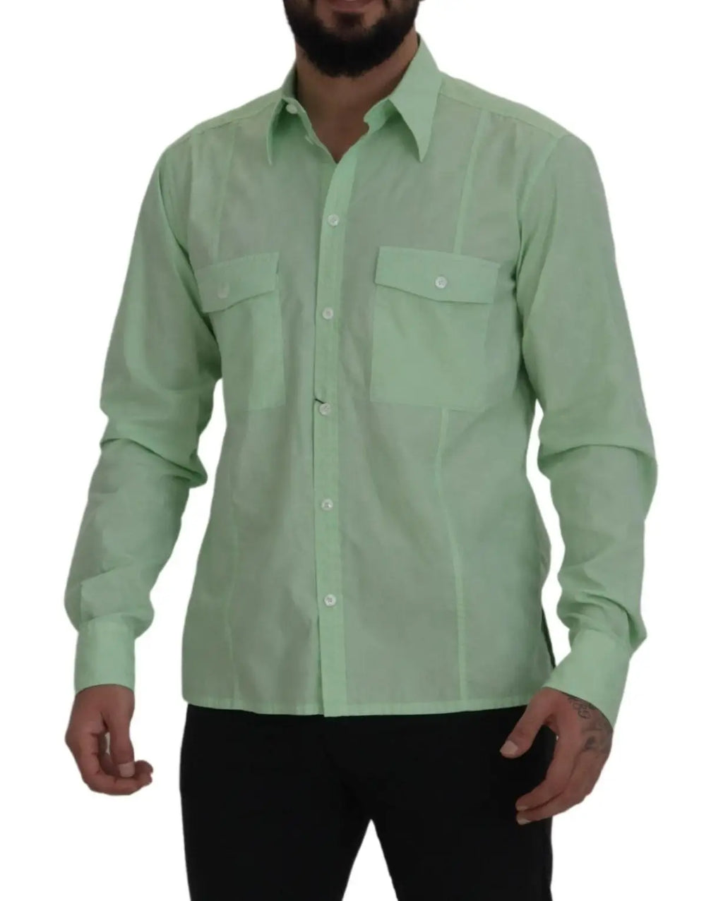Chemise boutonnée manches longues menthe dolce & gabbana avec col classique et deux poches poitrine