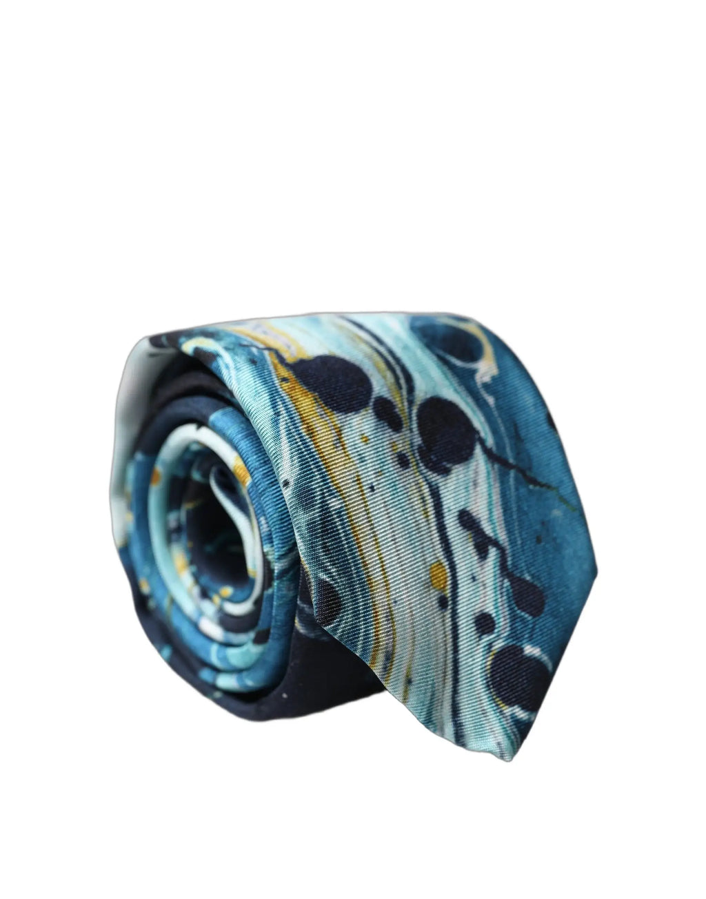 Une cravate dolce & gabbana en soie multicolore avec un motif abstrait style éclaboussures en bleu, vert et jaune