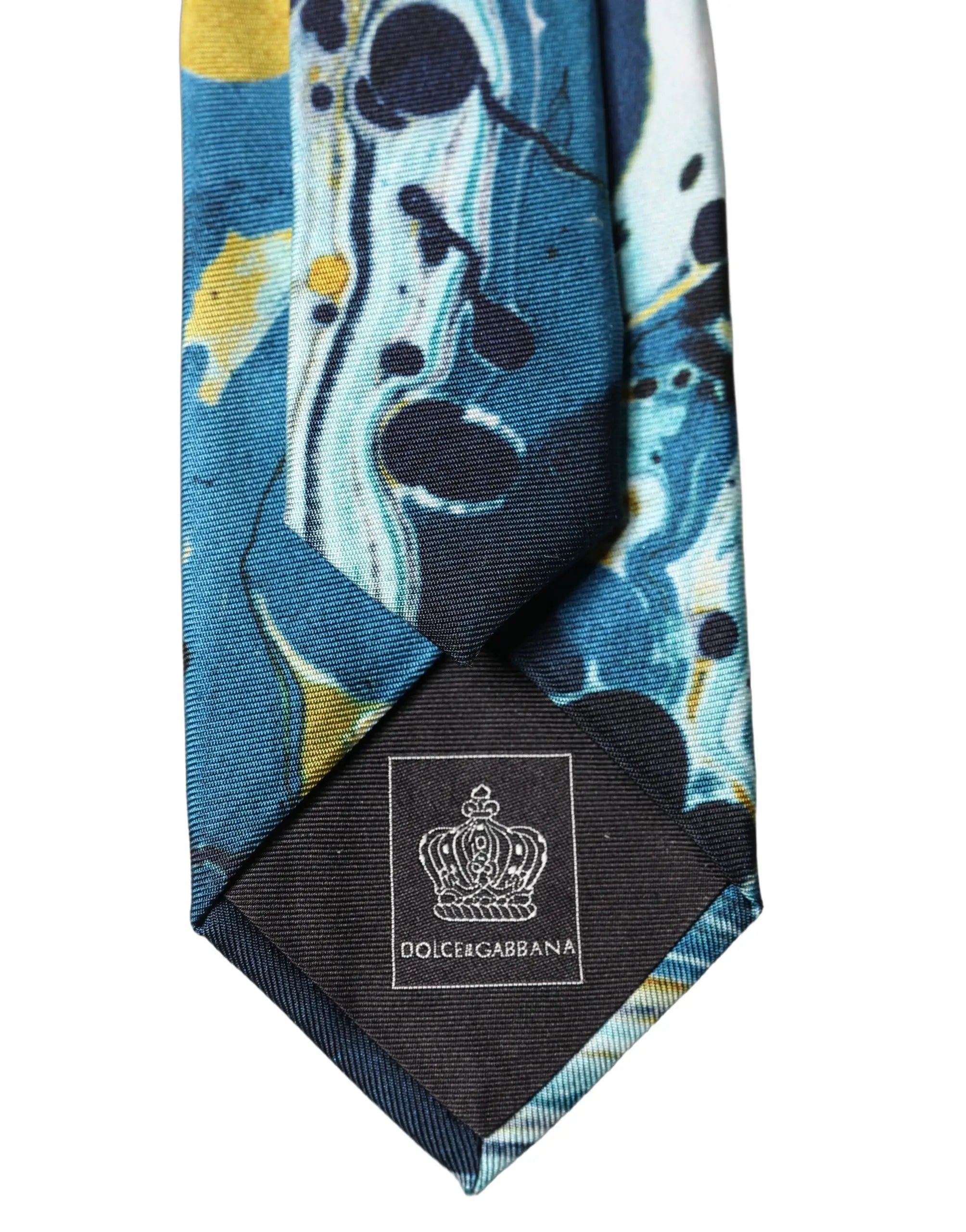 Cravate dolce & gabbana en soie multicolore avec motif abstrait bleu jaune et noir ajustable pour homme
