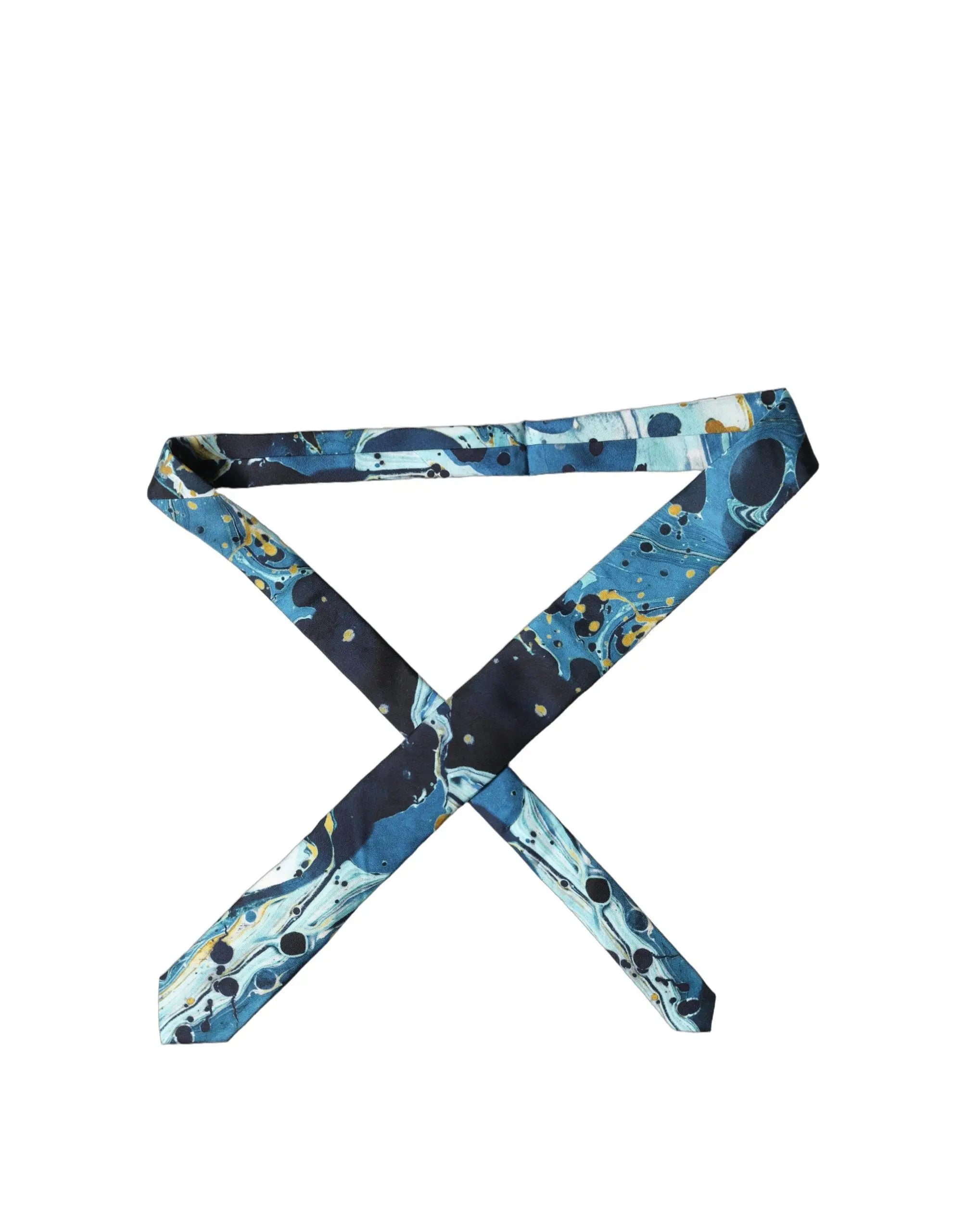 Dolce & gabbana cravate en soie multicolore bleu noir marbré avec éclats dorés réglable pour homme