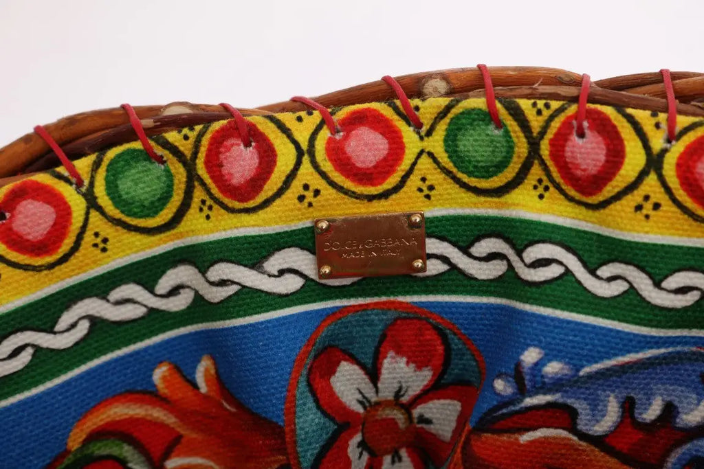 Sac Dolce & Gabbana agnese en paille multicolore avec motifs circulaires rouges verts jaunes et design floral central