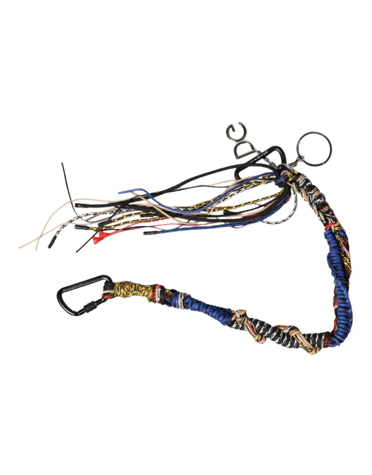 Dolce gabbana multicolor braided rope logo bag shoulder strap with a colorful multi-strand braided keychain and black carabiner