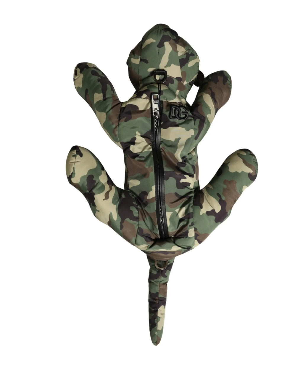 Manteau matelassé camouflage similaire à un lézard vert et marron avec capuche et fermeture éclair avant