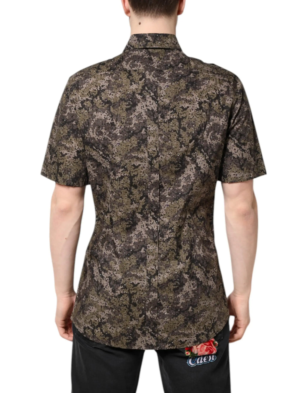 Chemise homme à manches courtes dolce & gabbana camouflage marron foncé et beige à col classique et boutons
