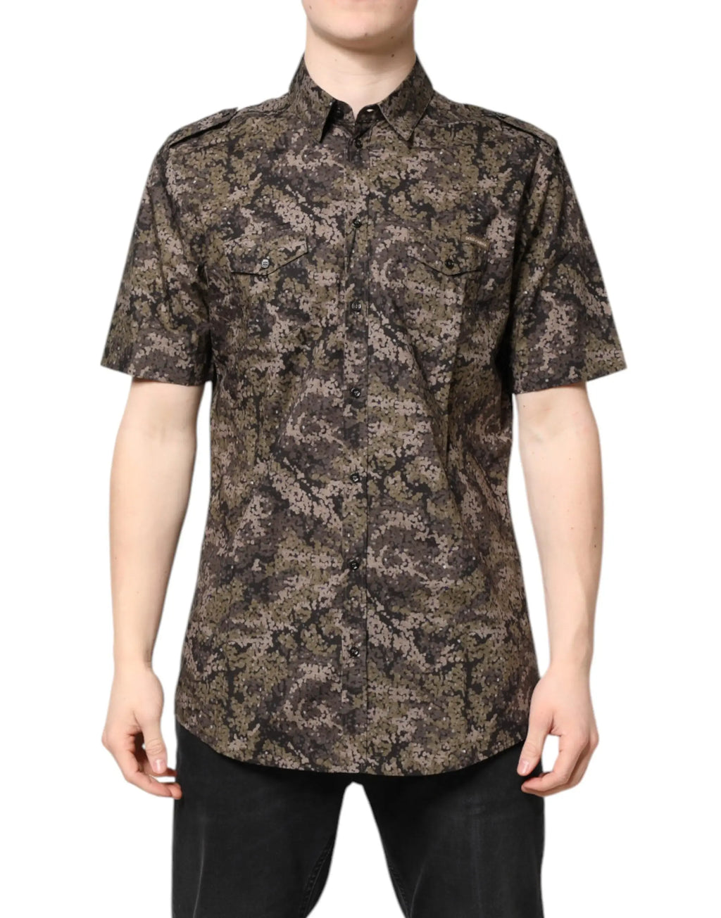 Chemise dolce & gabbana homme manches courtes à boutons camouflage marron foncé et beige en coton