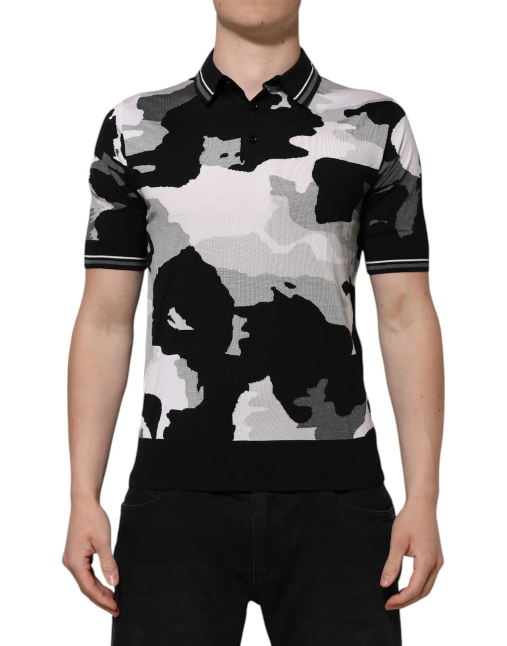 Polo dolce & gabbana multicolore camouflage noir et gris manches courtes col et poignets côtelés
