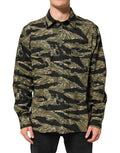 Chemise décontractée en coton dolce & gabbana à manches longues avec motif camouflage tigre olive noir et beige