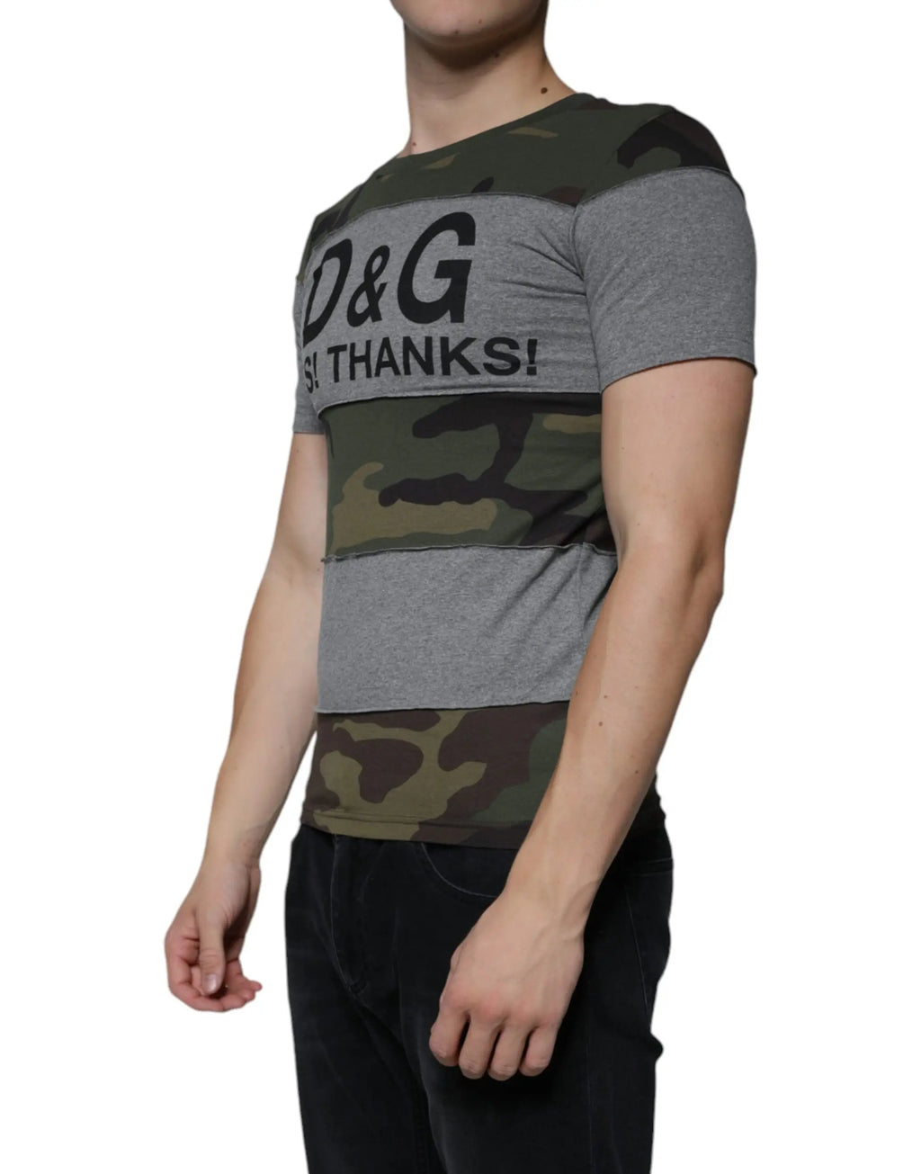 Dolce gabbana t-shirt homme manches courtes en coton multicolore camouflage et gris chiné avec logo marque