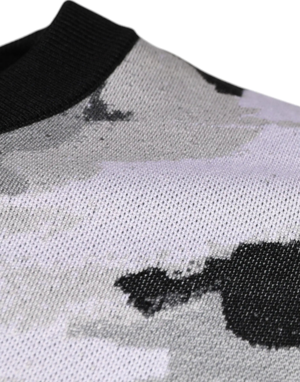 Pull noir à col rond dolce & gabbana pour homme en tricot camouflage gris et noir avec col côtelé noir uni