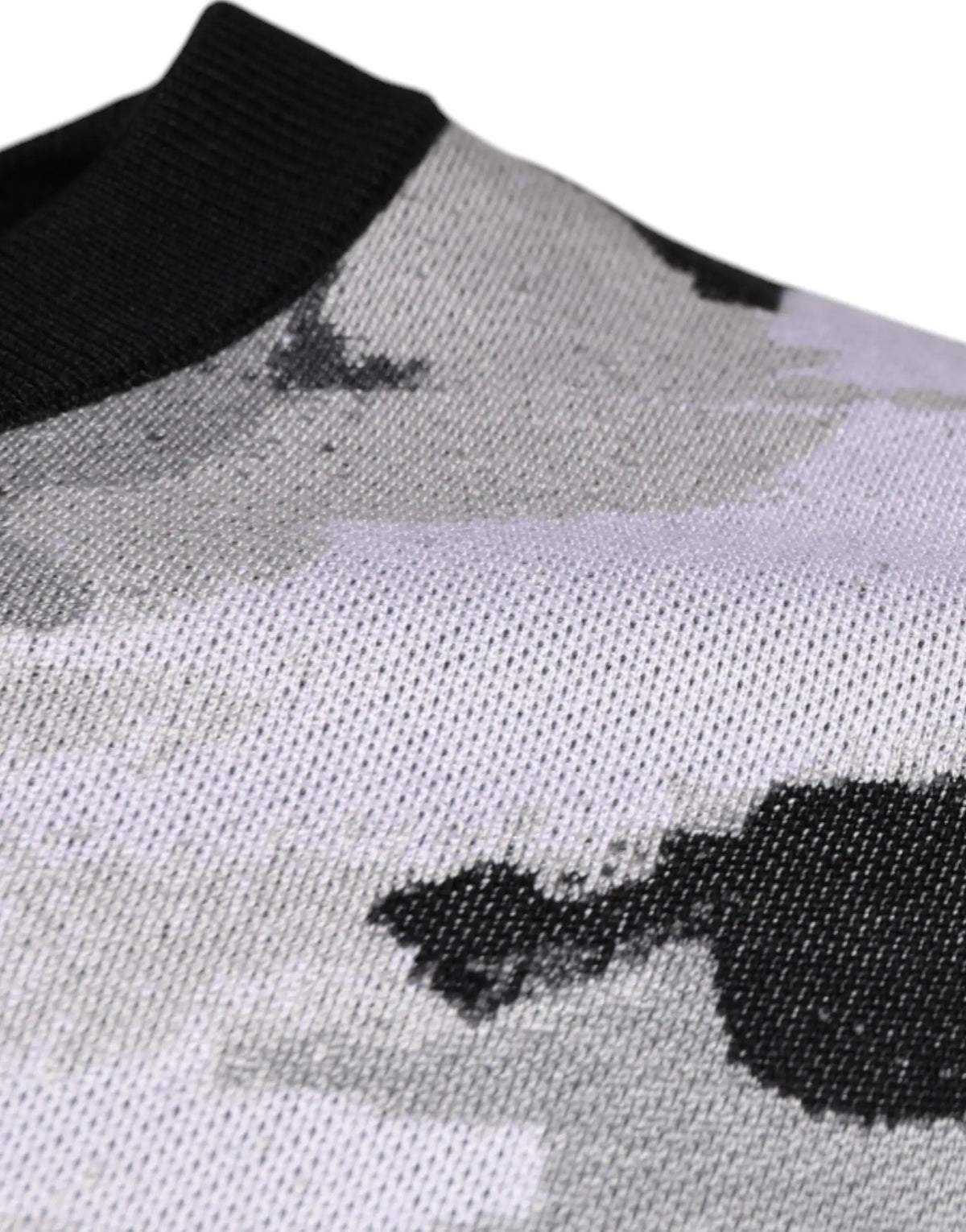 Pull noir à col rond dolce & gabbana pour homme en tricot camouflage gris et noir avec col côtelé noir uni