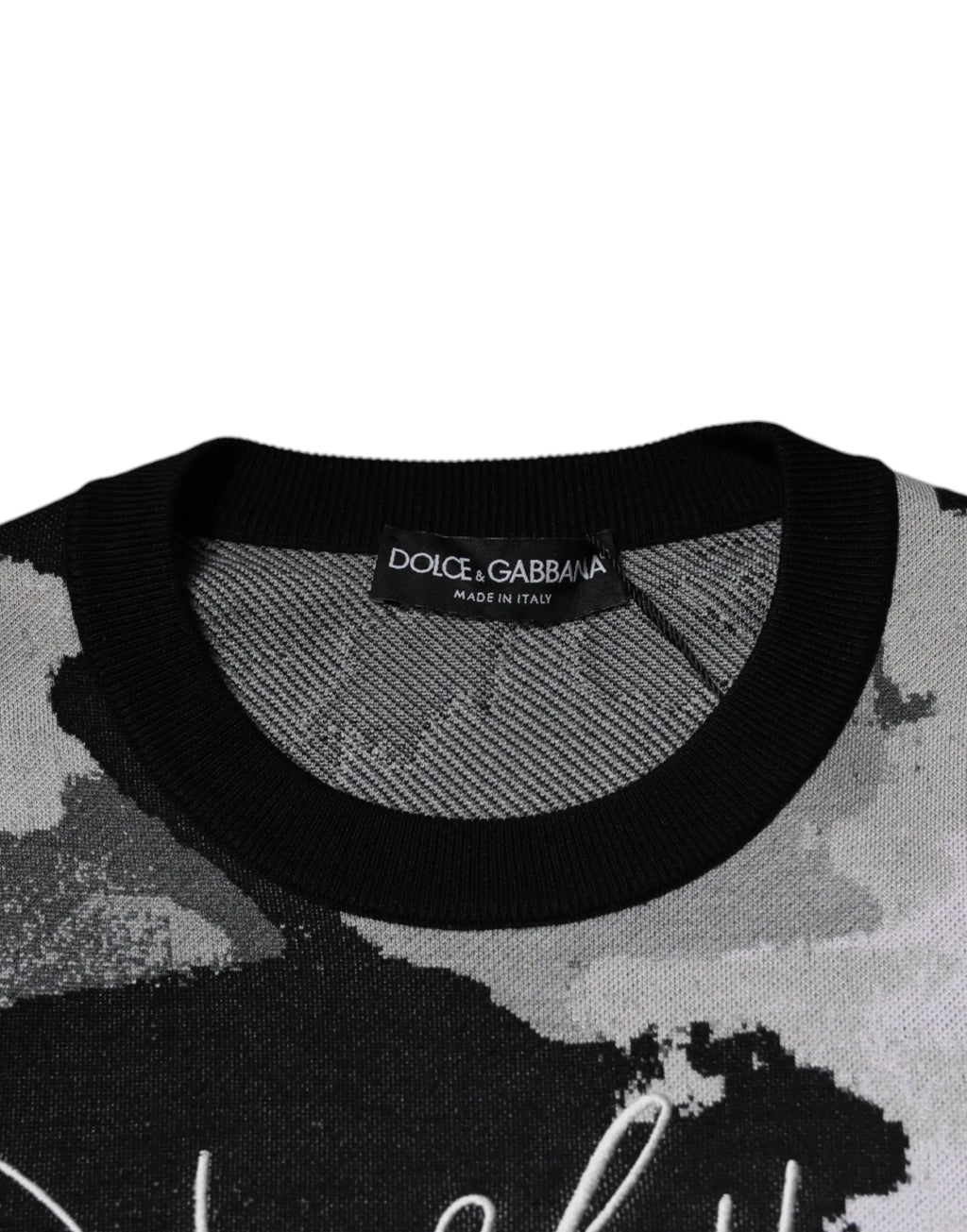 Pull tricoté dolce & gabbana homme à col rond noir avec motif camouflage multicolore noir et gris