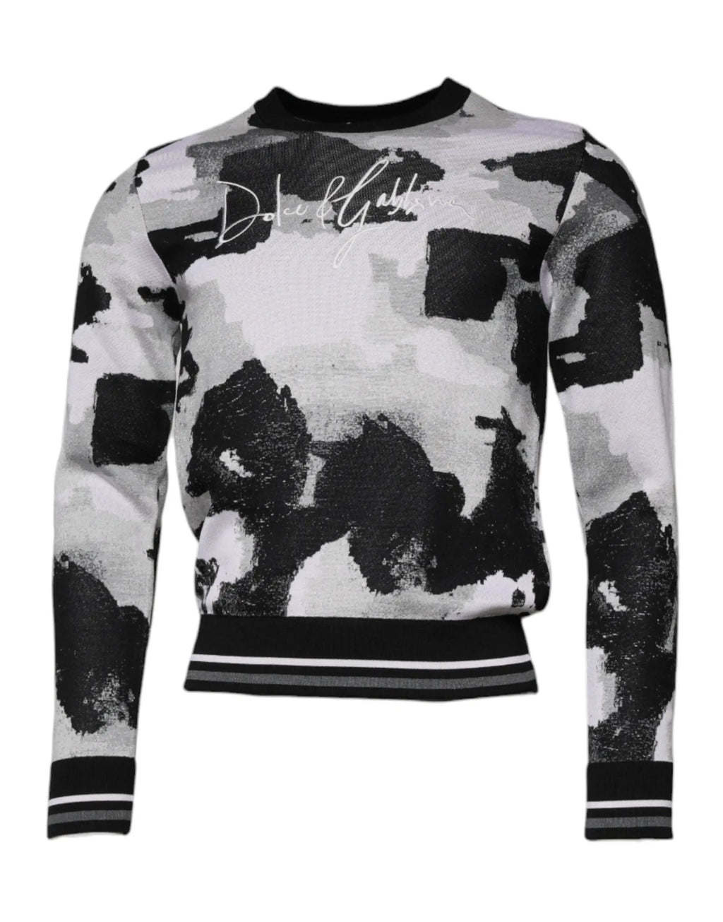 Dolce & gabbana pull homme à col ras du cou multicolore camouflage avec motif bicolore abstrait et poignets rayés