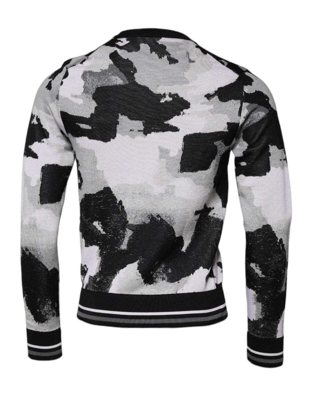 Dolce & gabbana pull homme en maille camouflage noir et blanc avec col rond et poignets côtelés