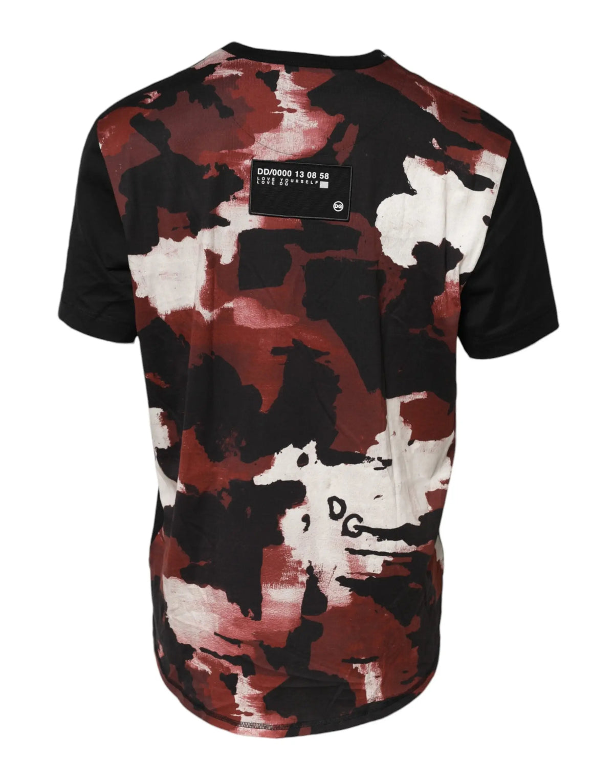 T-shirt dolce & gabbana multicolore camouflage rouge noir blanc manches courtes dos avec petite étiquette rectangulaire