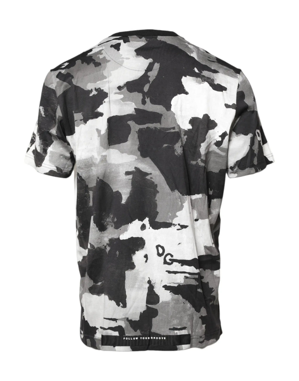 T-shirt dolce gabbana camouflage multicolore gris noir blanc avec logo dg au dos manches courtes col rond