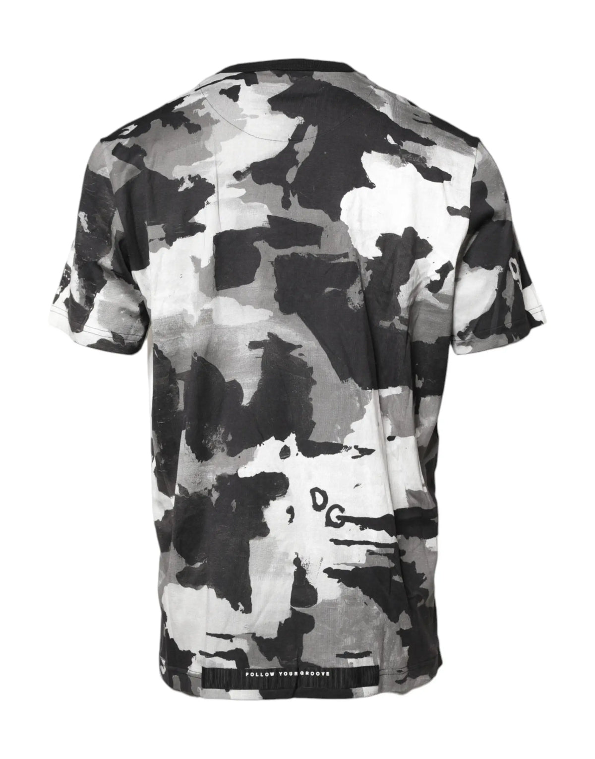 T-shirt dolce gabbana camouflage multicolore gris noir blanc avec logo dg au dos manches courtes col rond