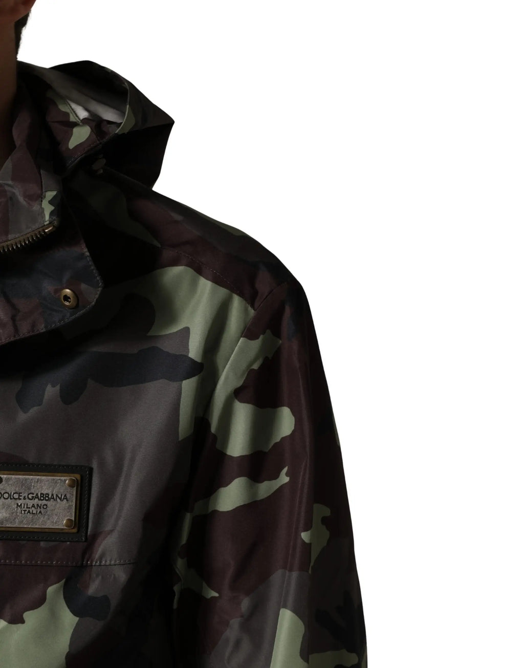 Dolce gabbana milan veste bomber à capuche camouflage multicolore avec motif brillant vert foncé et noir