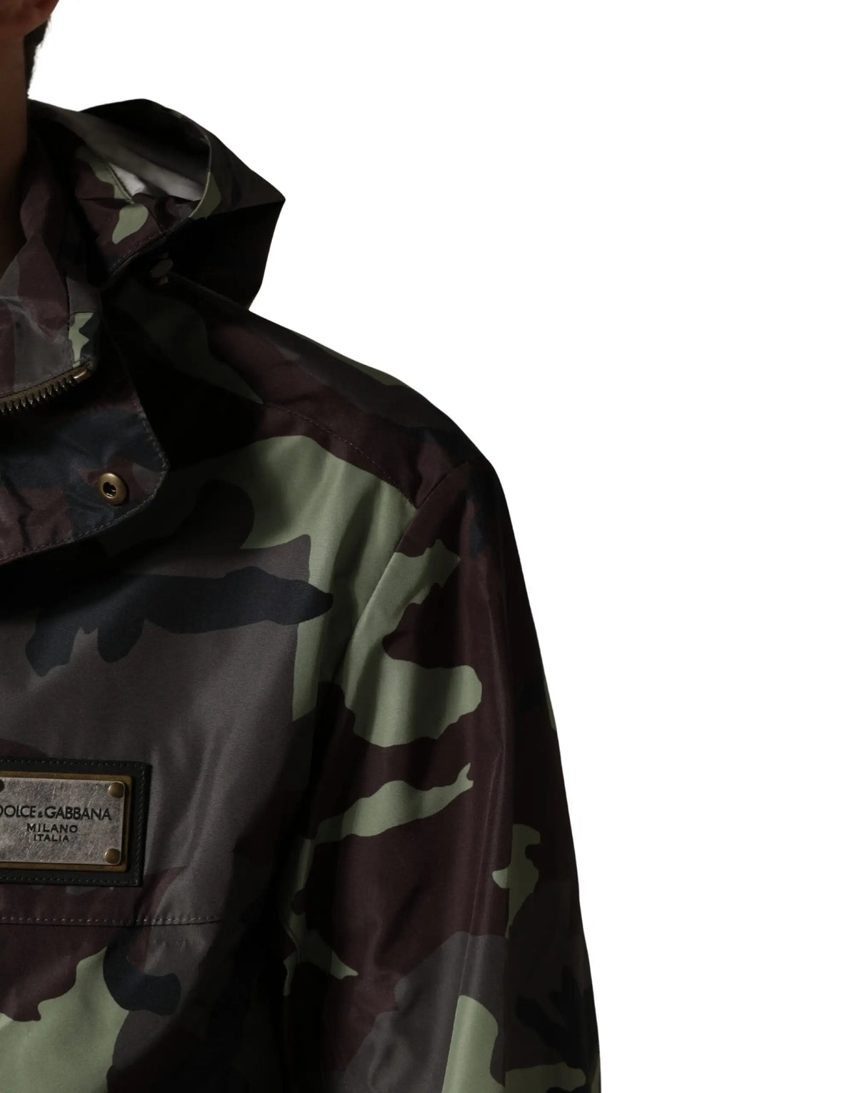 Dolce gabbana milan veste bomber à capuche camouflage multicolore avec motif brillant vert foncé et noir