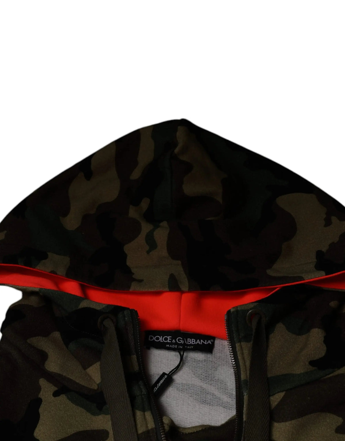 Dolce & gabbana sweat à capuche camouflage multicolore pour homme avec doublure intérieure rouge vif