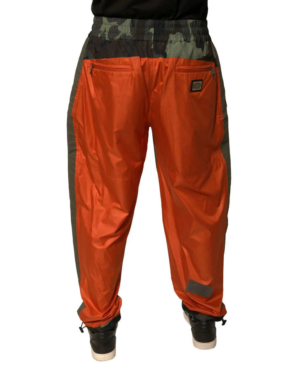 Pantalon cargo jogger camouflage multicolore dolce gabbana en nylon brillant orange et vert foncé avec fermetures éclair latérales