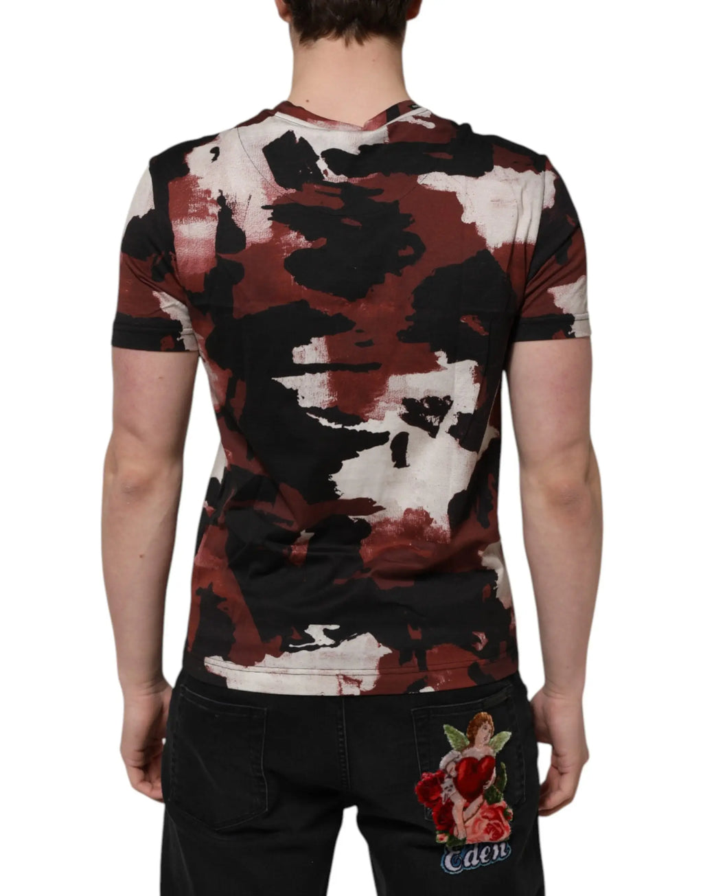Dolce & gabbana t-shirt homme manches courtes à col rond avec imprimé camouflage abstrait multicolore noir blanc rouge