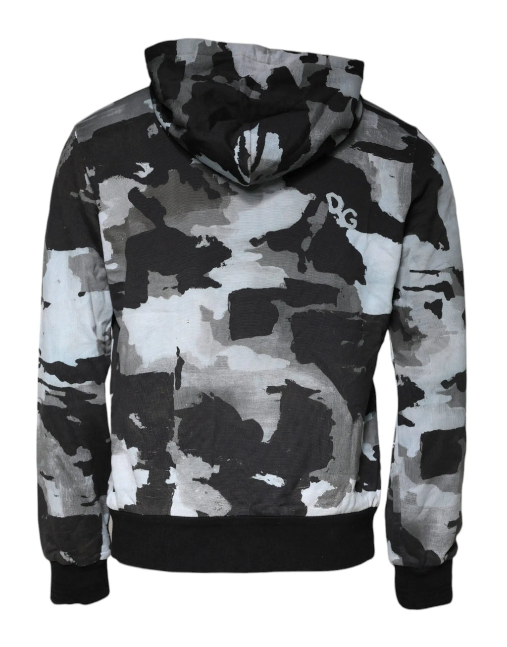 Dolce gabbana sweat à capuche homme camouflage noir et gris avec bord côte aux poignets et à la taille