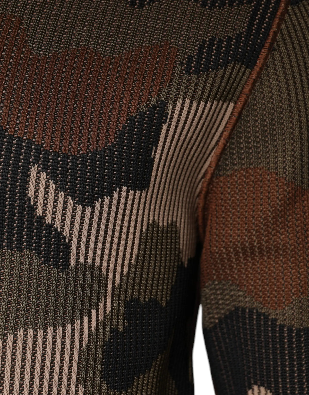 Gros plan d un pull homme dolce & gabbana en laine avec motif camouflage multicolore tons terreux