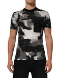 T-shirt homme dolce & gabbana manches courtes camouflage noir et gris avec col rond côtelé noir et poche poitrine