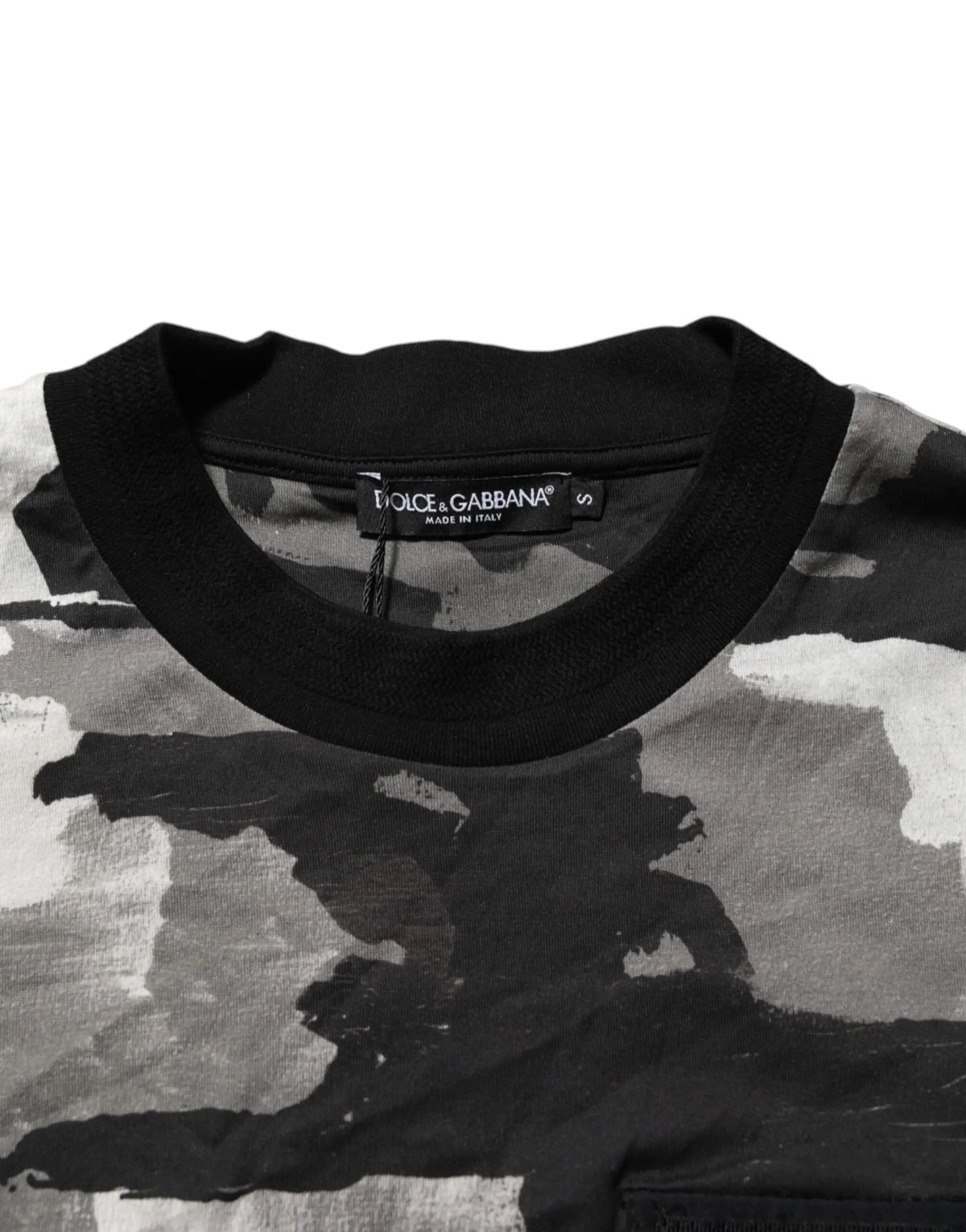 T-shirt dolce & gabbana homme manches courtes camouflage noir et gris col rond côtelé noir
