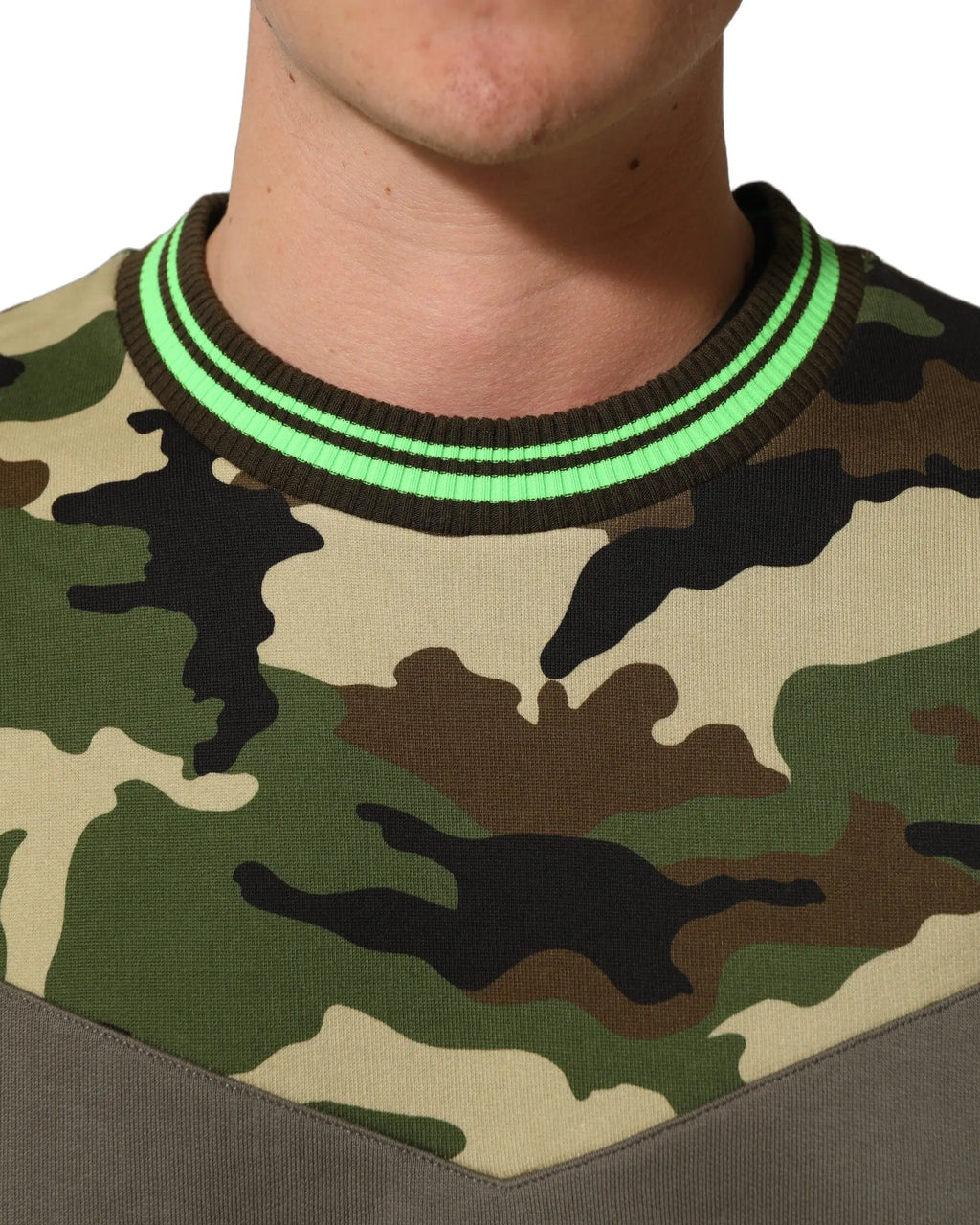 Sweatshirt dolce & gabbana homme multicolore camouflage avec col côtelé vert néon et rayures noires