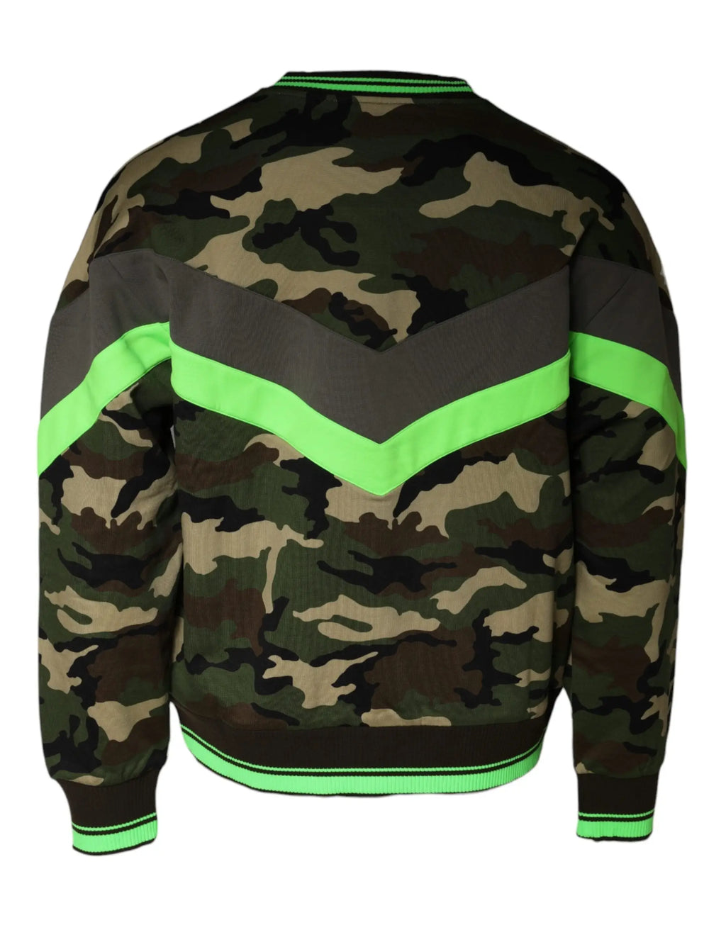 Veste bomber camouflage dolce gabbana avec accents géométriques néon vert et gris foncé multicolore