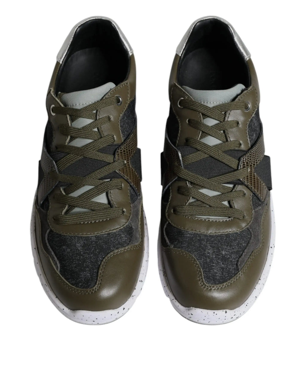 Dolce & gabbana multicolor canvas leather low top sneakers en mesh olive et gris foncé avec semelle blanche tachetée