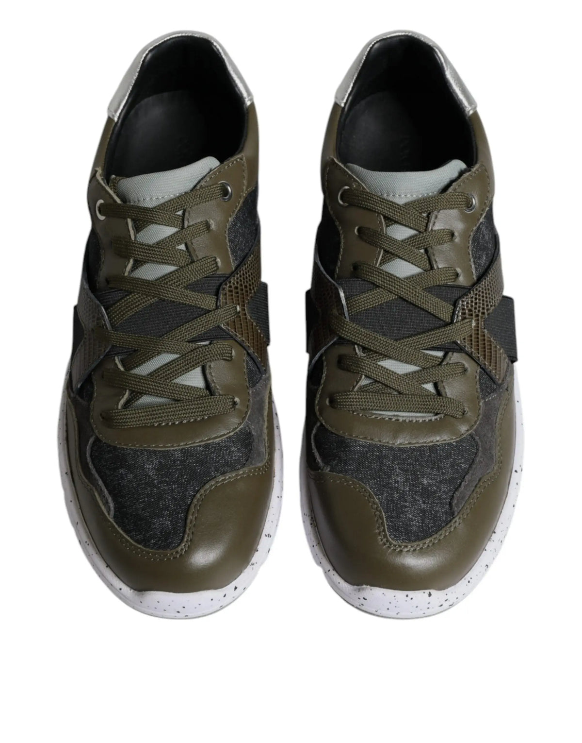 Dolce & gabbana multicolor canvas leather low top sneakers en mesh olive et gris foncé avec semelle blanche tachetée