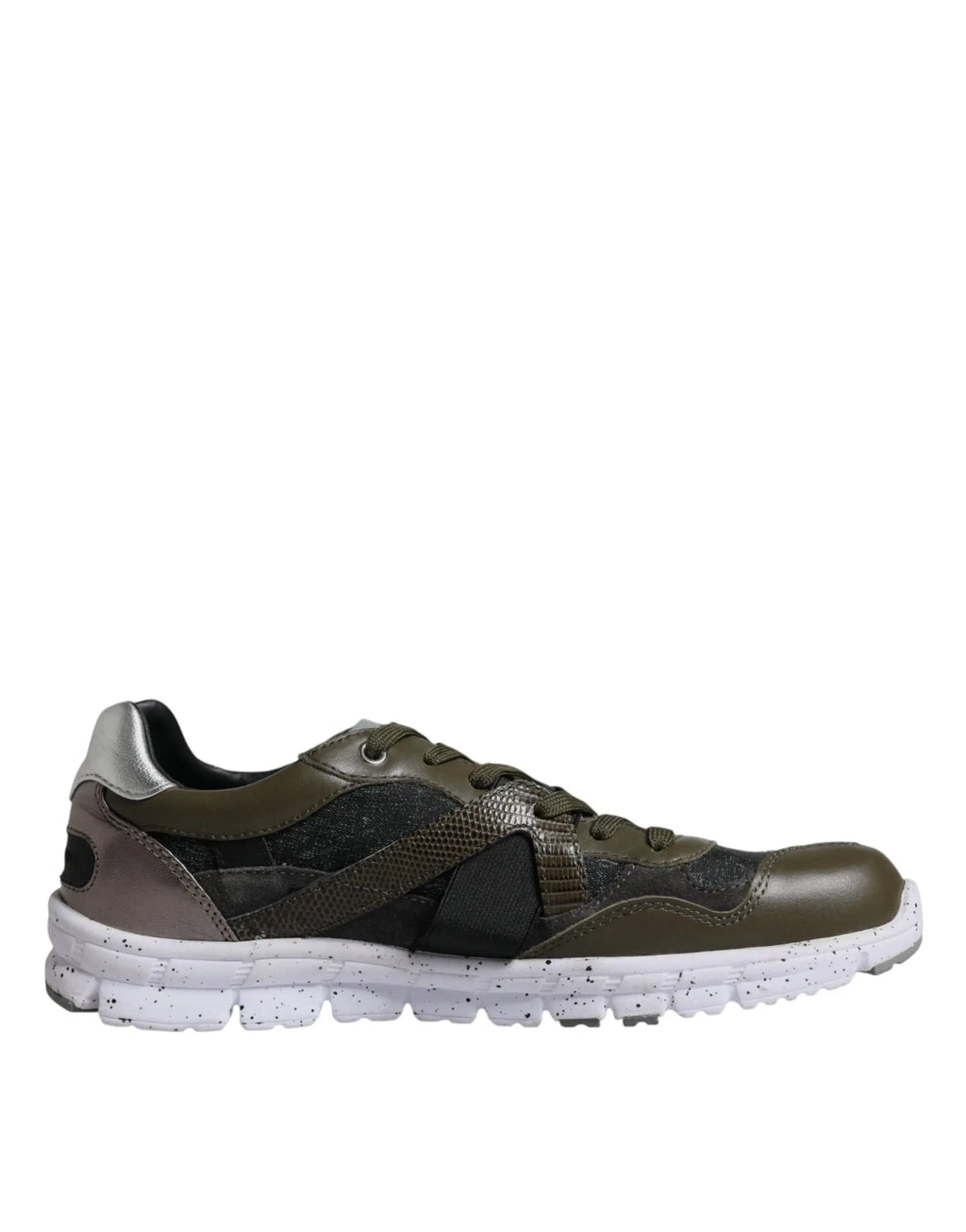 Dolce & gabbana multicolor canvas leather low top sneaker in olive green and black with textured leather and speckled sole