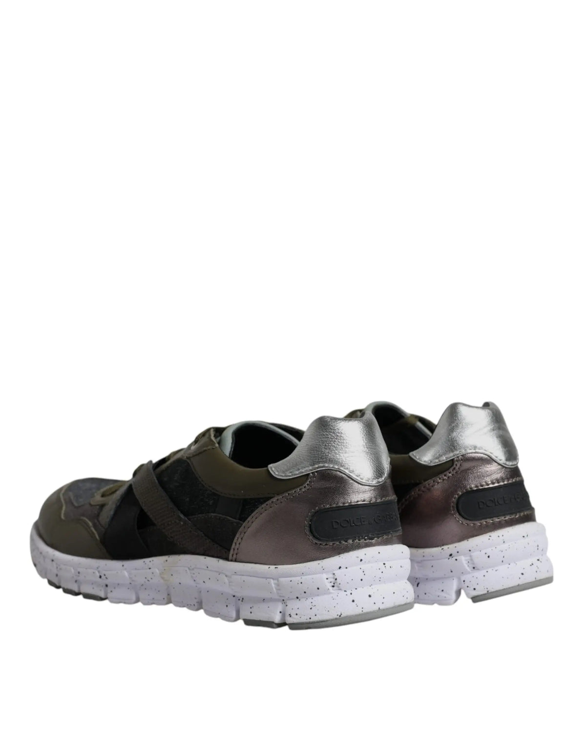 Baskets basses dolce & gabbana multicolores en toile et cuir olive et noir avec accents argentés et semelle blanche éclaboussée