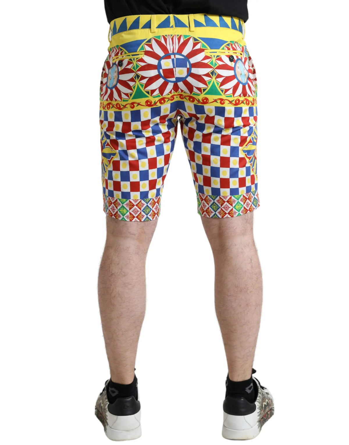 Shorts bermuda homme dolce & gabbana multicolore avec motif carretto en rouge bleu jaune et soleil orné à la taille
