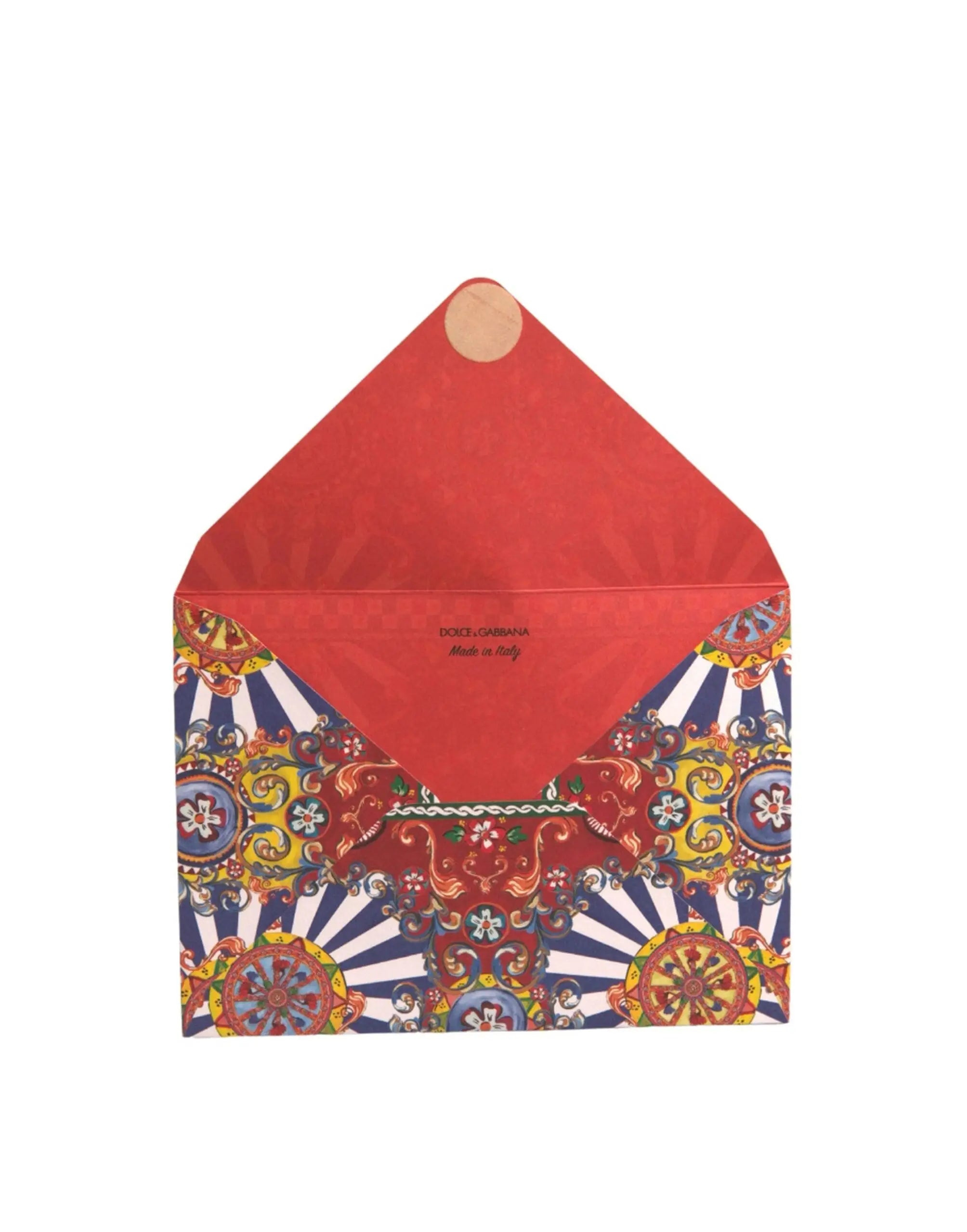 Porte-cartes enveloppe dolce gabbana multicolore carretto siciliano rouge vif avec motif baroque en or bleu et blanc